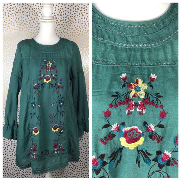 Umgee Dresses & Skirts - Umgee Forest Boho Floral Embroidered Flared Dress